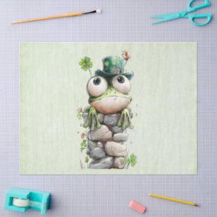 Papel De Seda Sapo com Chapéu Verde e Trevo Fofo