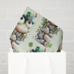 Papel De Seda Sapo com Chapéu Verde e Trevo Padrão Fofo