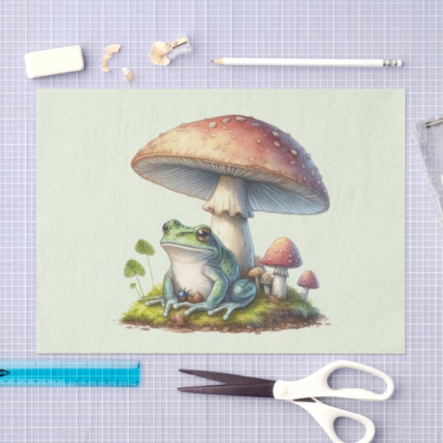 Papel De Seda Sapo Debaixo de um Cogumelo Natureza Fofa (Arte )