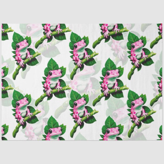 Papel De Seda Sapo Rosa No Padrão De Folha Verde Design (Frente )