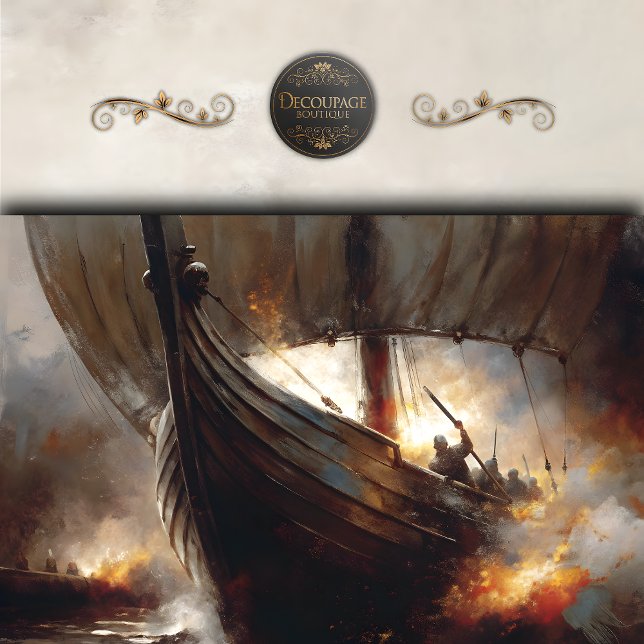 Papel De Seda Saqueadores Vikings no Mar Decoupage (Viking Raiders at Sea Decoupage Tissue Paper)