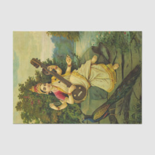 Papel De Seda Saraswati, Deusa da Música por Raja Ravi Varma