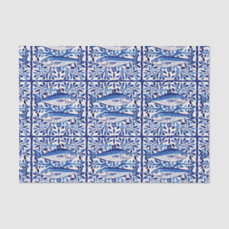 Papel De Seda Sardina branca e azul portuguesa