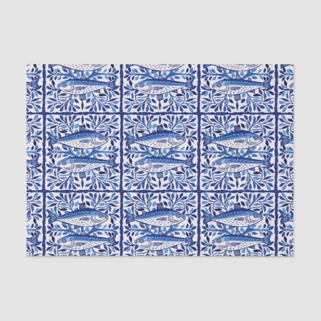 Papel De Seda Sardina branca e azul portuguesa (Frente )
