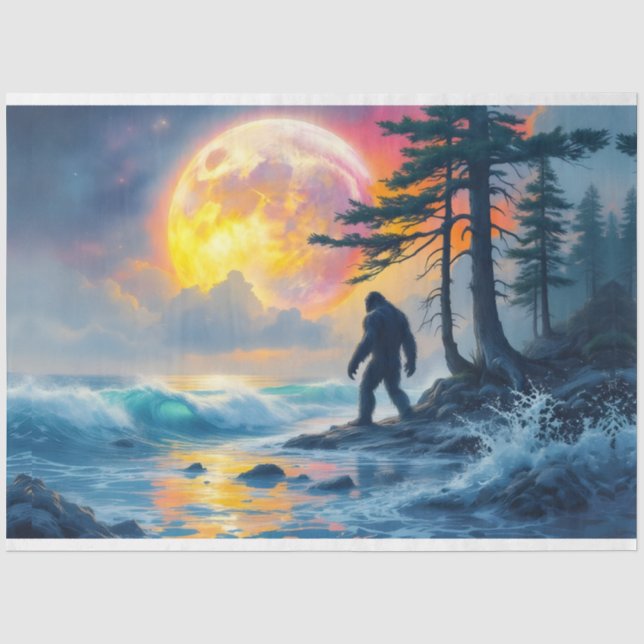 Papel De Seda Sasquatch em pé em uma costa oceânica (Frente )