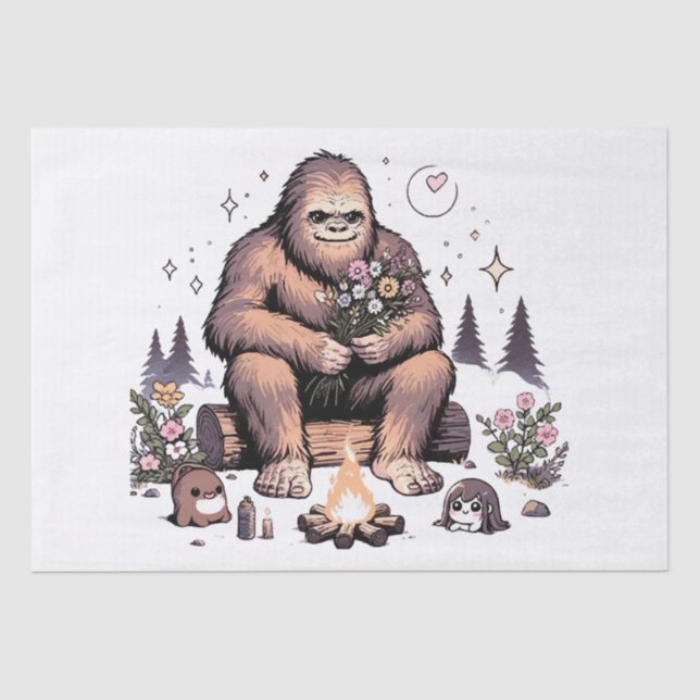 Papel De Seda Sasquatch Segurando Flores (Frente )