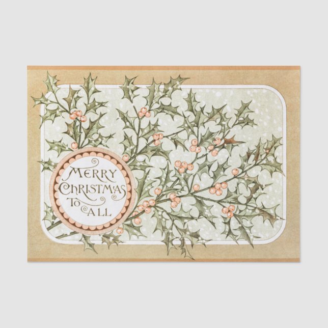 Papel De Seda Saudação Antiquada Bonito de Natal (Frente )