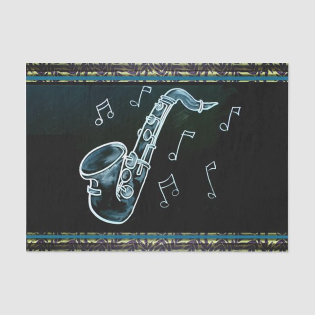 Papel De Seda Saxofone E Notas De Música (Frente )