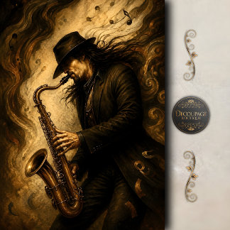 Papel De Seda Saxofone Jazz Arte Decoupage Mal-humorado