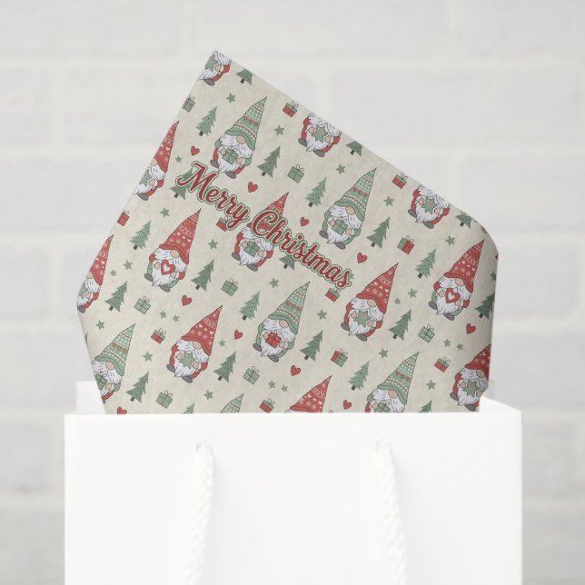 Papel De Seda Scandinavian Christmas Gnome Tissue Paper (Sacola de presentes)