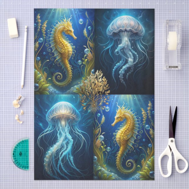 Papel De Seda Scenic Jellyfish, Seahorses & Seaweed Decoupage (Arte )