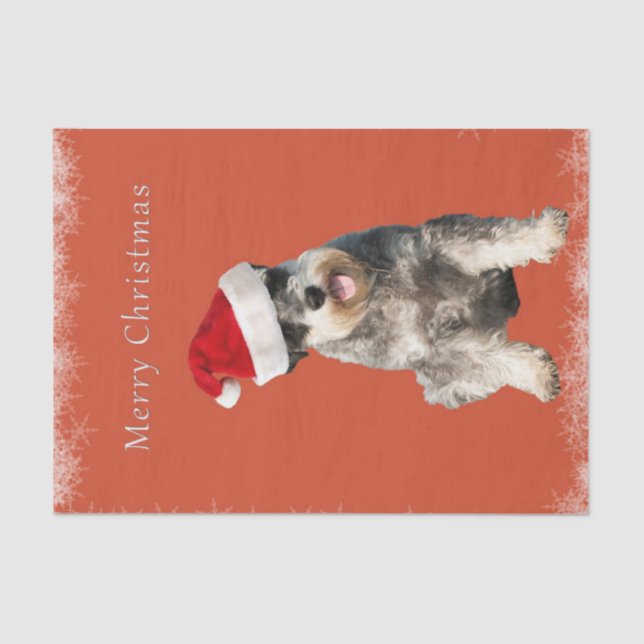 Papel De Seda Schnauzer com chapéu de Natal (Frente )