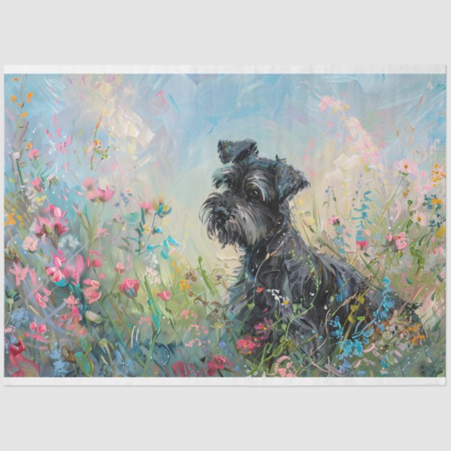 Papel De Seda Schnauzer Wildflower Decoupage (Frente )