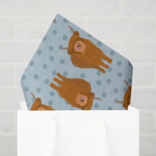 Papel De Seda Scottish Highland Cattle em Bolinhas Azuis