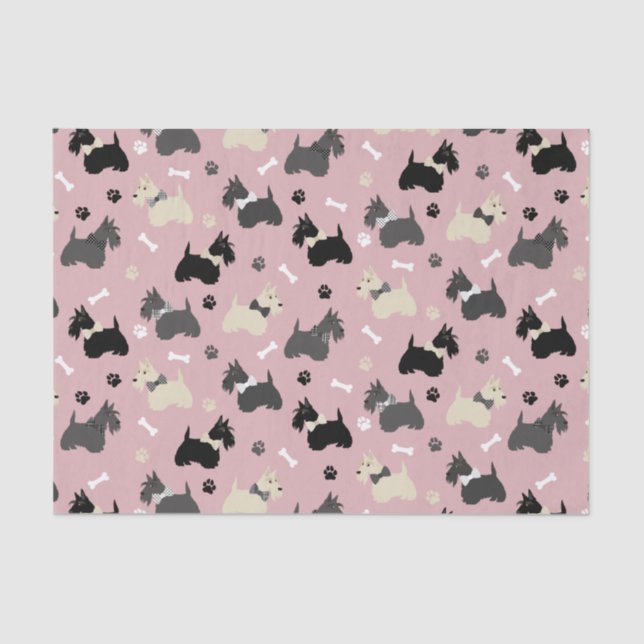 Papel De Seda Scottish Terrier Paws and Bones Pink (Frente )