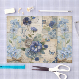 Papel De Seda Scrapbook de coloração azul inspirado na Vintage