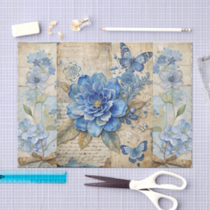 Papel De Seda Scrapbook de coloração azul inspirado na Vintage