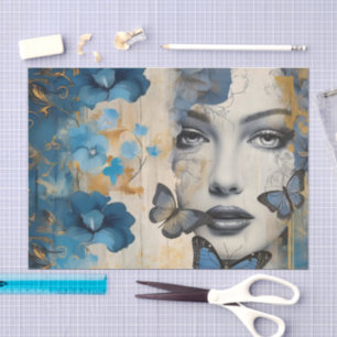 Papel De Seda Scrapbook de coloração azul inspirado na Vintage