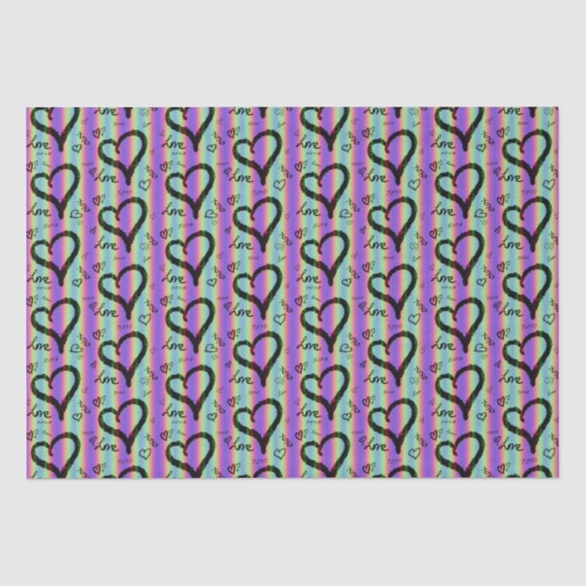 Papel De Seda Scribble Love Xoxo Heart Stripe Tissue Paper (Frente )