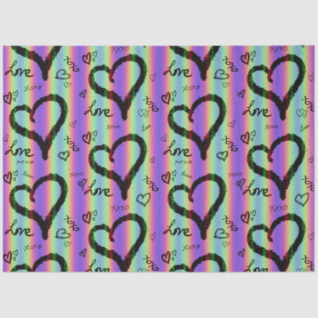 Papel De Seda Scribble Love Xoxo Heart Stripe Tissue Paper (Frente )