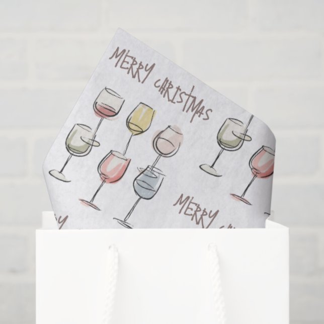 Papel De Seda Scribbly doodle wine glass pattern Merry Christmas (Sacola de presentes)
