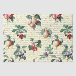 Papel De Seda Script de Fruta de Vintagem Botânica Elegante