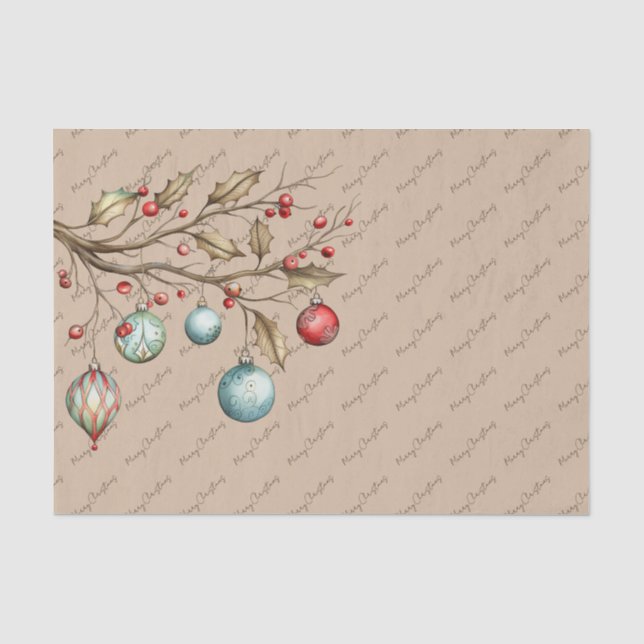 Papel De Seda Script Elegante de Natal em Aquarela (Frente )