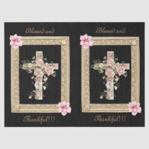 Papel De Seda Script Floral Cross com Moldado de Vintage