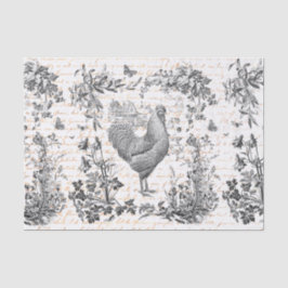 Papel De Seda Script Floral de Cinza Vintage Rooster