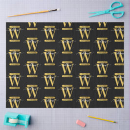 Papel De Seda Script Moderno do Monograma Dourado e Preto Elegan