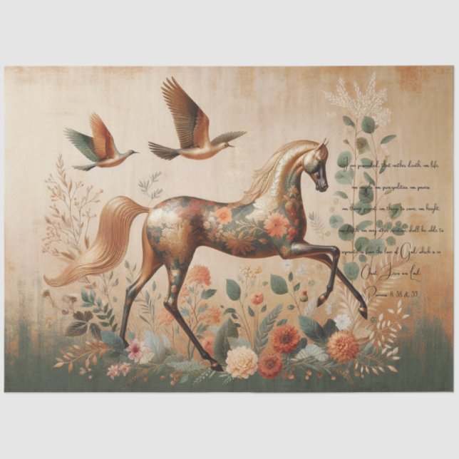 Papel De Seda Scripture & Elegant Floral Equine, Decoupage  (Frente )