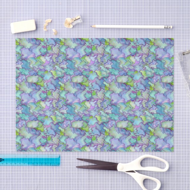 Papel De Seda Sea Blue & Mint Green Watercolor Decoupage  (Arte )