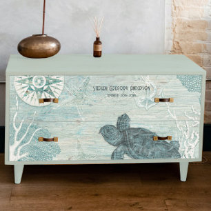 Papel De Seda Sea Turtle Beach Blue White Wood Decoupage Nome
