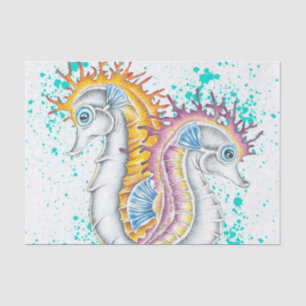 Papel De Seda Seacavalos Laranja Magenta Tinta Espalhada