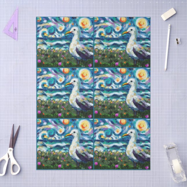 Papel De Seda Seagull Van Gogh Style Beach Sky Decoupage (Arte )