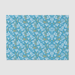 Papel De Seda Seamless Floral Pattern: White and Gold on Blue
