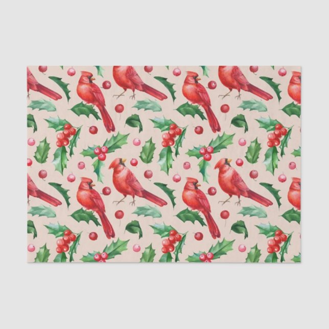 Papel De Seda Seamless pattern red cardinal birds  (Frente )