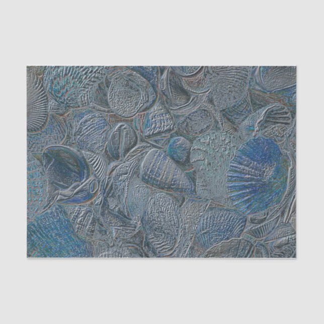 Papel De Seda Seashells Ocean Beach Blue Metallic Decoupage (Frente )