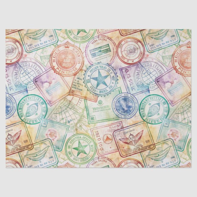 Papel De Seda Selo de Passaporte Rústico Padrão de Viagem (3) (Frente )