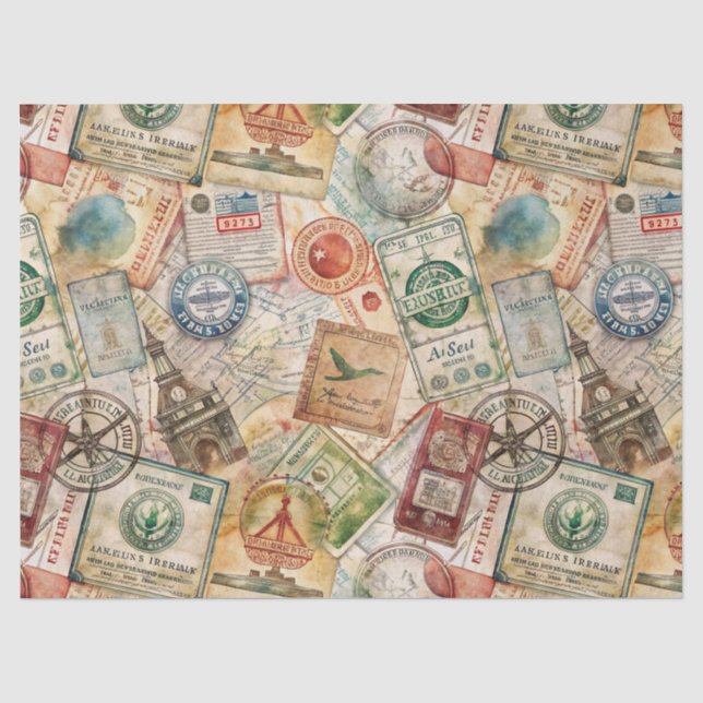 Papel De Seda Selo de Passaporte Rústico Padrão de Viagem (5) (Frente )