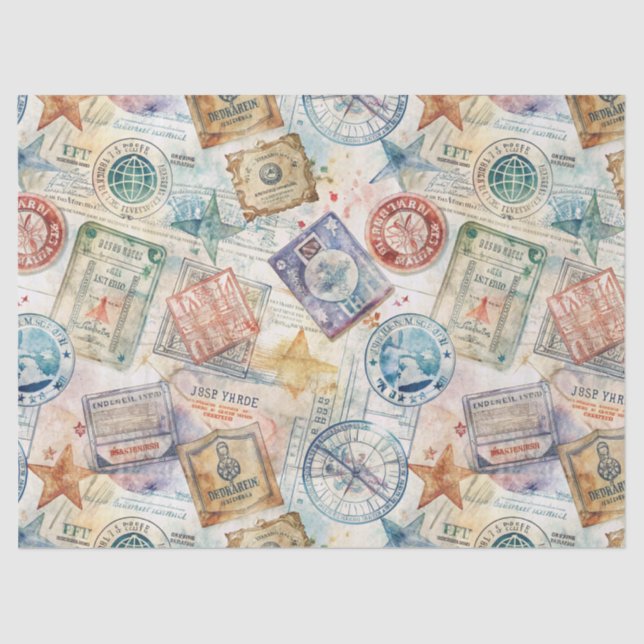 Papel De Seda Selo de Passaporte Rústico Padrão de Viagem (7) (Frente )
