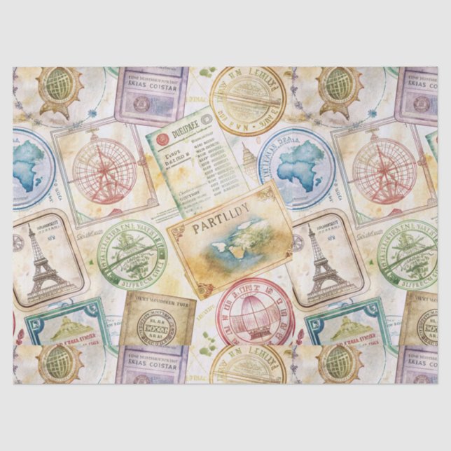 Papel De Seda Selo de Passaporte Rústico Padrão de Viagem (8) (Frente )