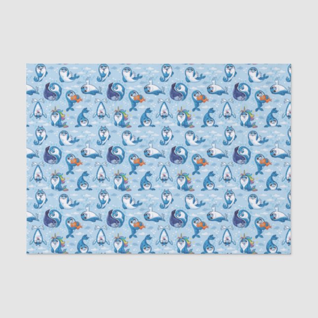 Papel De Seda Selos Azuis Bebês (Frente )