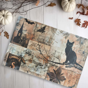Papel De Seda Selos de Gato Preto Decoupage de Halloween Vintage