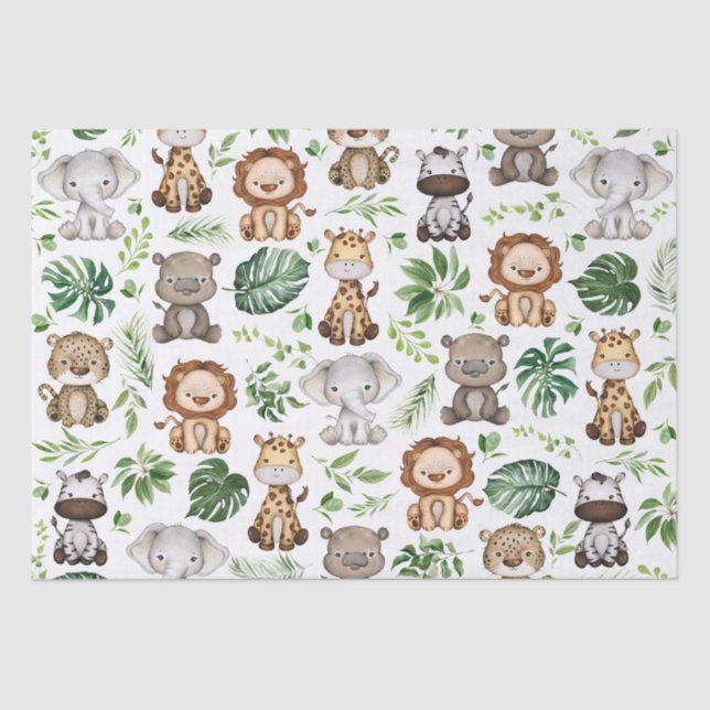 Papel De Seda Selva Tropical Selvagem Safari Selvagem Whimsical (Frente )