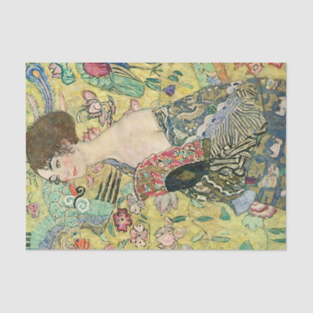 Papel De Seda Senhora com fã,Gustav Klimt,1907,art nouveau,vinta (Frente )
