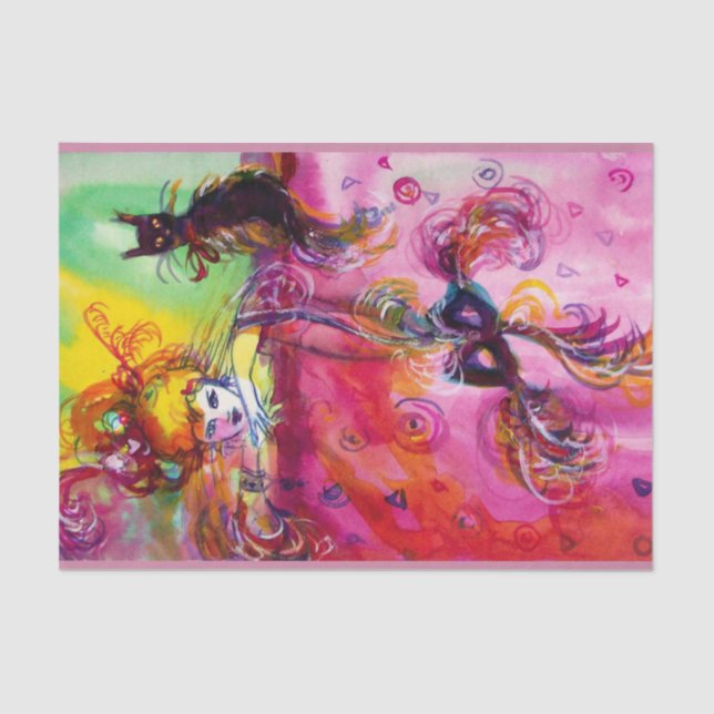 Papel De Seda SENHORA COM GATO PRETO E MÁSCARA / Máscara Venezia (Frente )