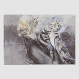 Papel De Seda Senhora com um gato de Cinza (por Giovanni Boldini