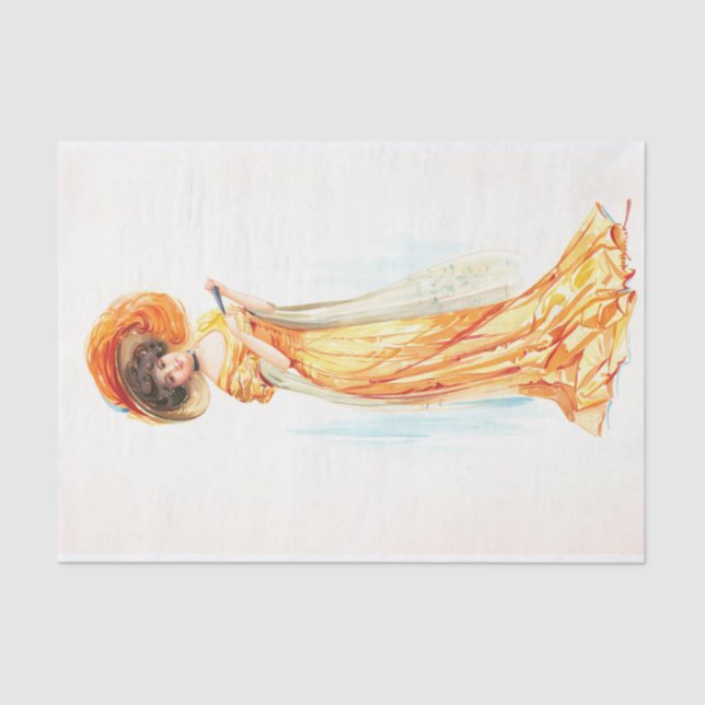 Papel De Seda Senhora com um vestido amarelo, Desligar (Frente )