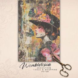 Papel De Seda Senhora da Borboleta Encantada | Colagem Floral de